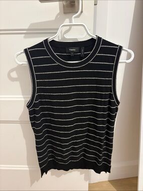 Theory Black Sleeveless Stripe Knit Top S